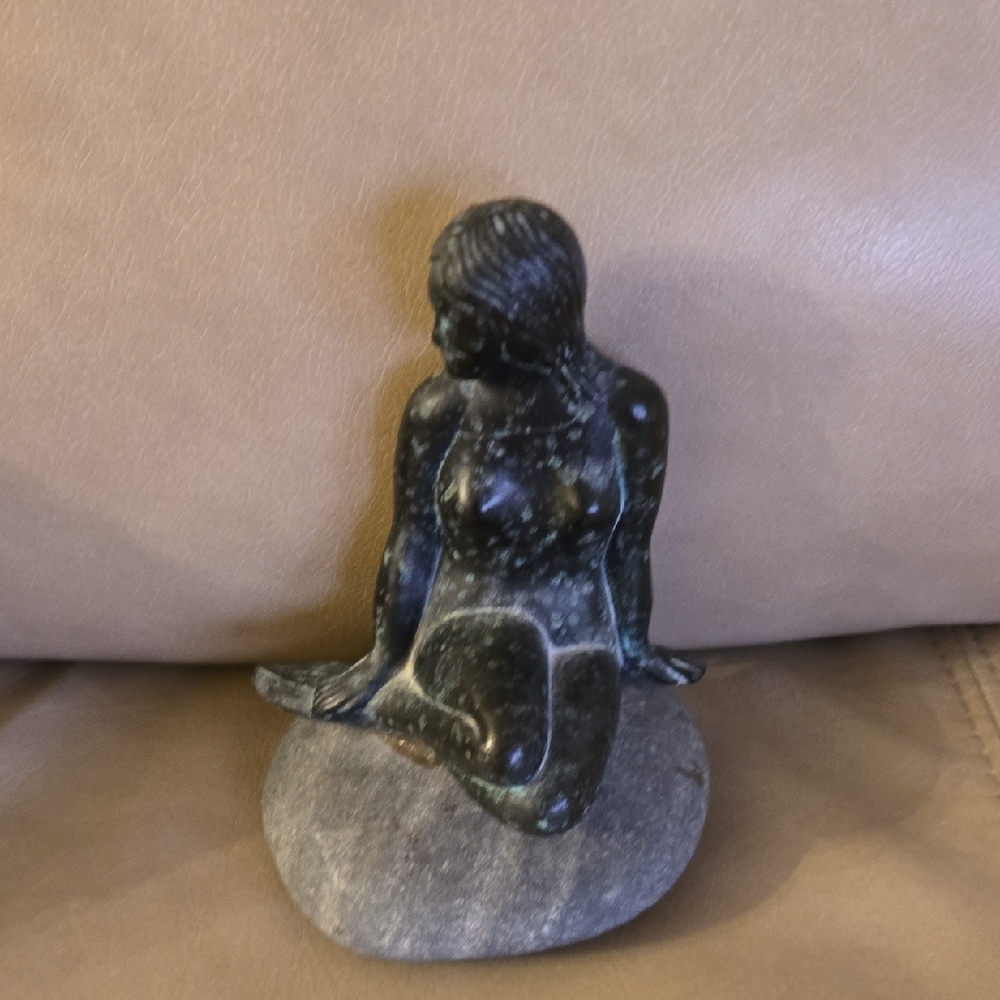 Vintage The Little Mermaid Elegant Black Stone Sculpture Replica Edward Eriksen